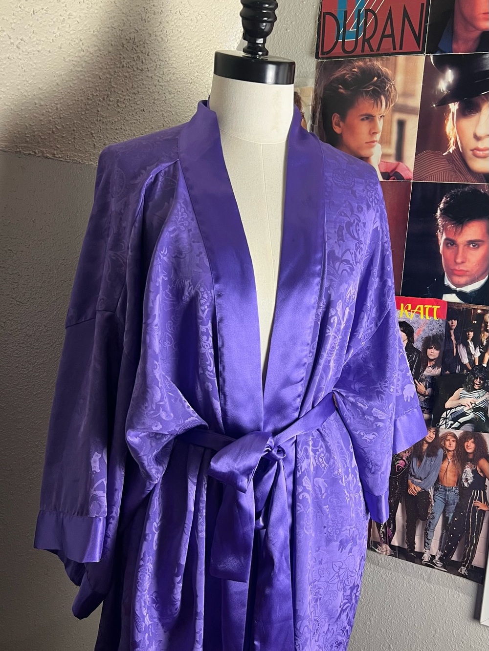 Adonna Purple Satin Floral Jacquard Robe